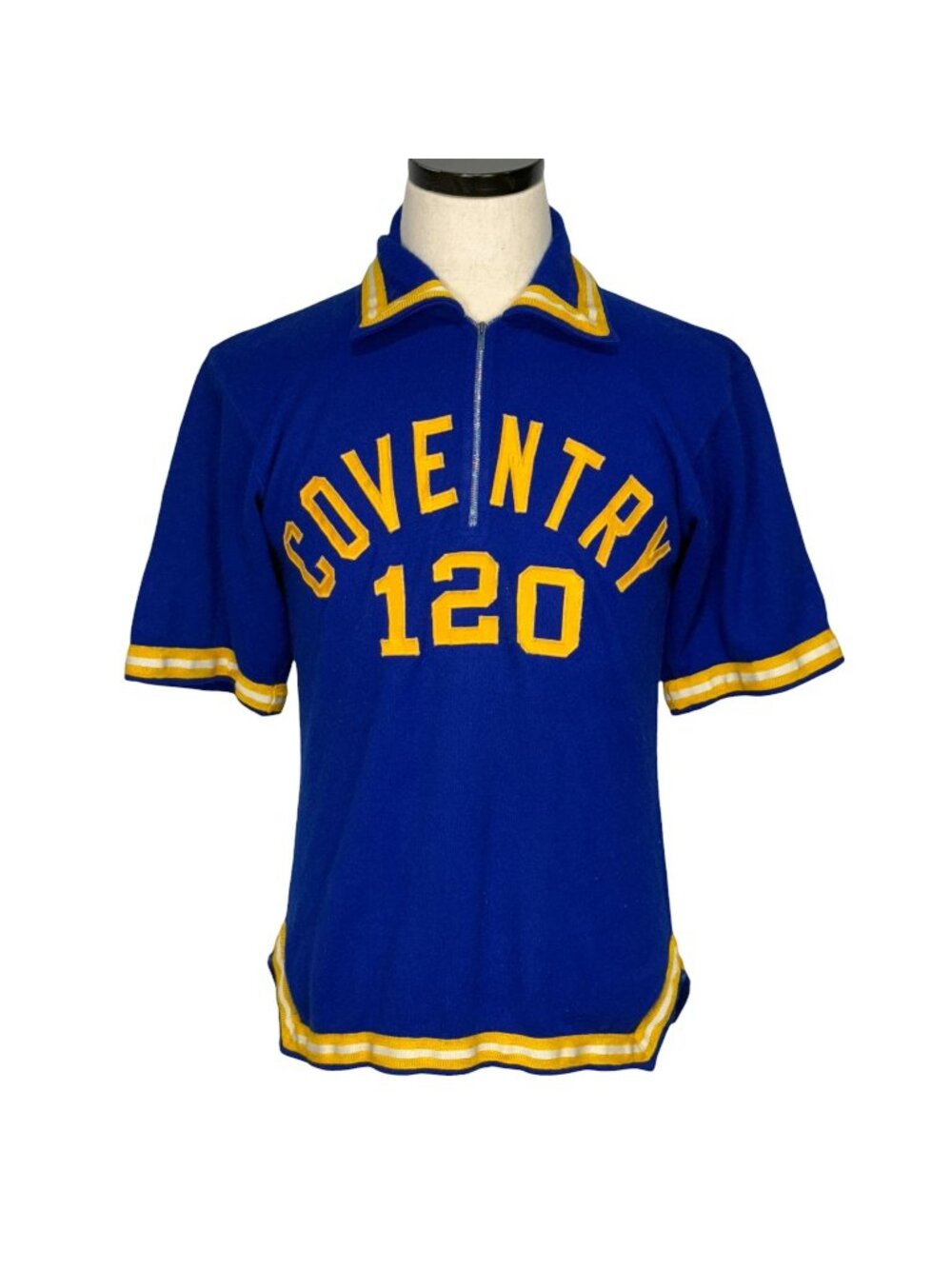 Vintage 1950s Coventry 120 Blue & Yellow Knit Basketball Warm-Up Jersey Sz 38